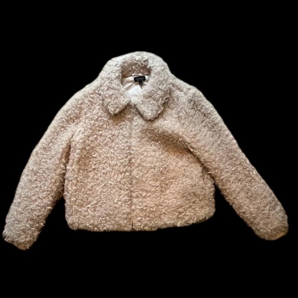 Topshop Brand Faux Fur Shearling Sherpa Cream Coat Jacket  US 14/Eur 46/UK 18 - Picture 1 of 7